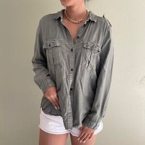 American Eagle Outfitters Olive Green Button-Down Shirt